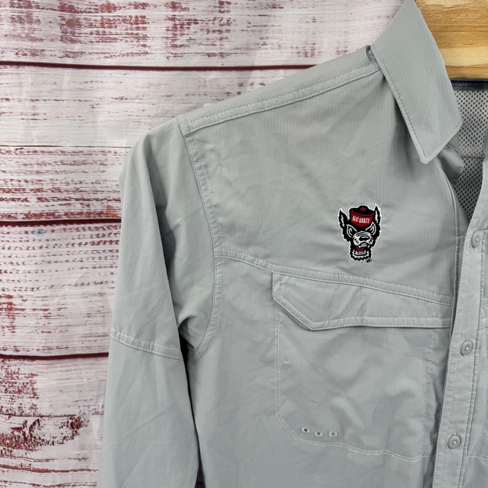 Columbia PFG Shirt Mens Small NC State Wolfpack Fishing Vented Grey UPF 40 - Picture 4 of 13